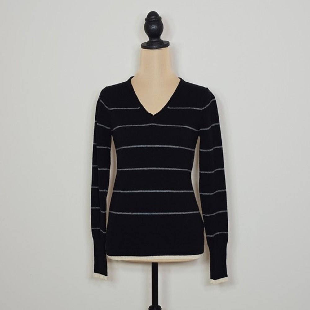 Michael Stars Lana V-Neck‎ Wool Cashmere Sweater Black Grey CS248 Size 1 Small